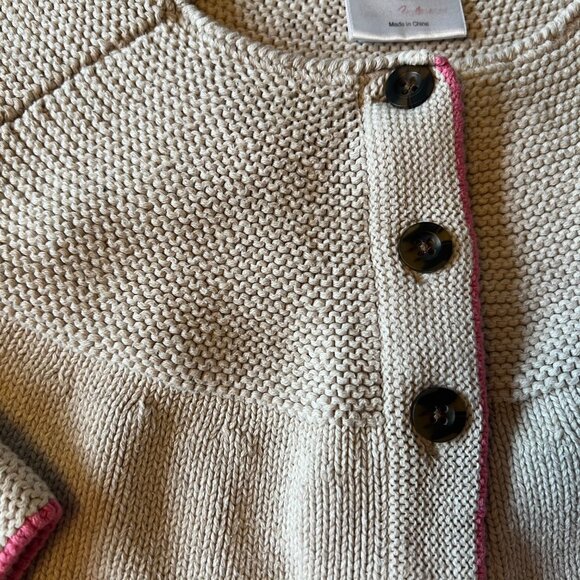 Hanna Andersson Cotton Knit Cardigan – Oatmeal & Pink Trim – 4–6Y - Picture 3 of 5